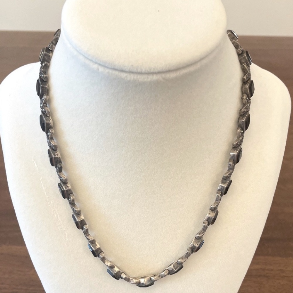 Uzbek Silver (Stamped .925), Black Onyx and Marcasite Necklace 18" Total Length